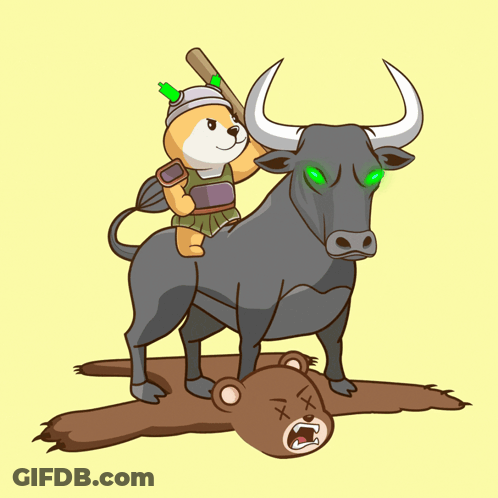 A Cartoon Of A Dog Riding On The Back Of A Bull Holding A Bat GIF