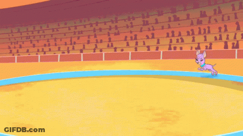 A Cartoon Of A Dog Running Around A Circle GIF