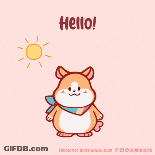 A Cartoon Of A Dog Saying Hello With A Sun Behind Him GIF