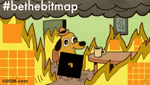 A Cartoon Of A Dog Sitting At A Table With The Words #Bethebitmap Written Above It GIF