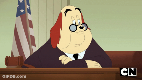A Cartoon Of A Dog Sitting In A Courtroom With Cn Cartoon Network In The Corner GIF
