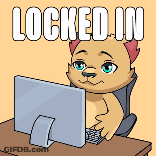 A Cartoon Of A Dog Sitting In Front Of A Computer With The Words " Locked In " Above Him GIF