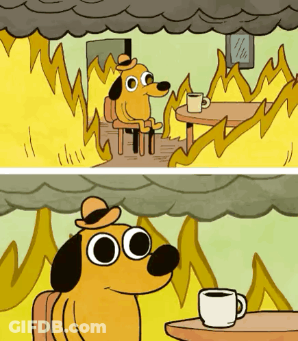 A Cartoon Of A Dog Sitting In Front Of A Fire And A Cup Of Coffee GIF
