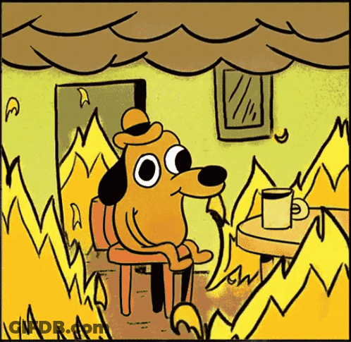 A Cartoon Of A Dog Sitting In Front Of A Table With A Cup Of Coffee GIF