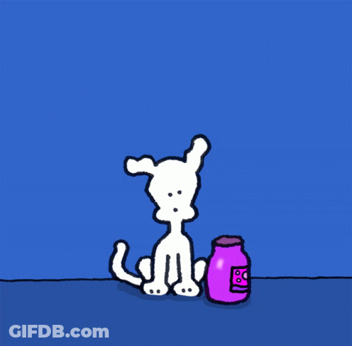A Cartoon Of A Dog Sitting Next To A Jar That Says ' Bubbles ' On It GIF