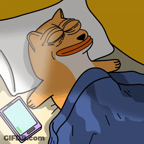 A Cartoon Of A Dog Sleeping Next To A Cellphone GIF