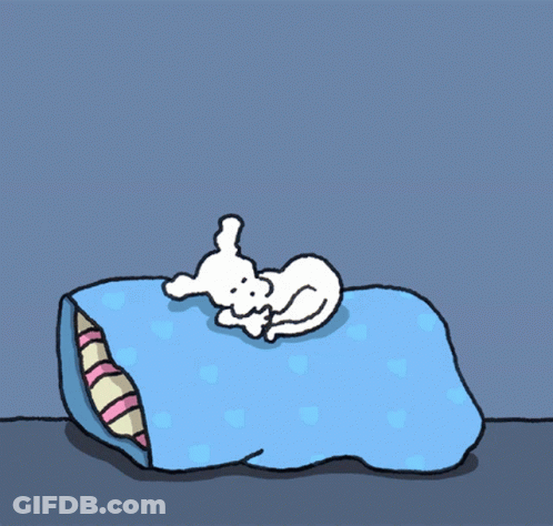 A Cartoon Of A Dog Sleeping On A Blue Blanket With The Word Zzz Written Above It GIF