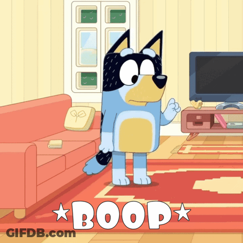 A Cartoon Of A Dog Standing In A Living Room With The Word Boob On The Bottom Right GIF
