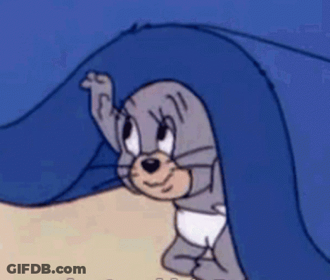 A Cartoon Of A Dog Sticking Its Head Out Of A Blue Blanket GIF