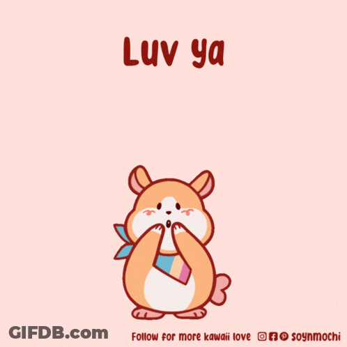 A Cartoon Of A Dog Surrounded By Hearts With The Words Luv Ya GIF
