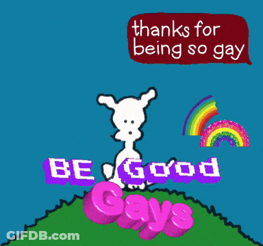 A Cartoon Of A Dog Surrounded By Pink Hearts With The Words " Thanks For Being So Gay " GIF