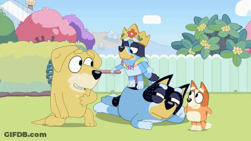 A Cartoon Of A Dog Wearing A Crown Holding A Broom GIF