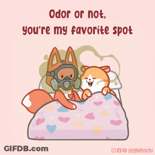 A Cartoon Of A Dog Wearing A Gas Mask And A Fox Laying On A Bed GIF