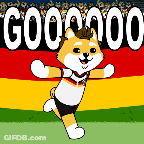 A Cartoon Of A Dog Wearing A Jersey That Says Germany On It GIF