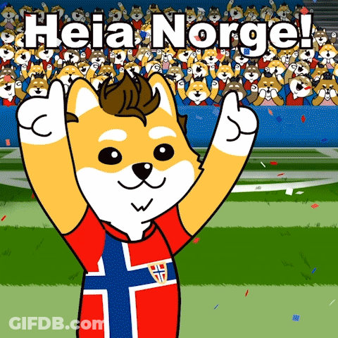 A Cartoon Of A Dog Wearing A Norwegian Shirt Giving A Thumbs Up GIF