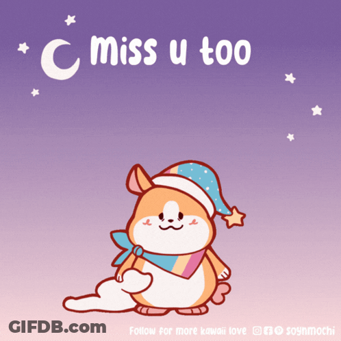 A Cartoon Of A Dog Wearing A Sleep Cap With The Words " C Miss U Too " GIF