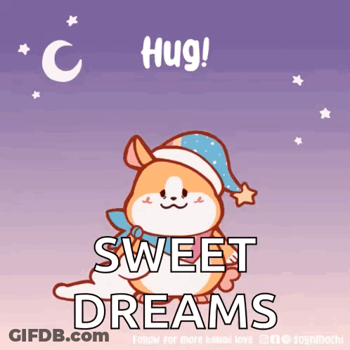 A Cartoon Of A Dog Wearing A Sleep Cap With The Words Sweet Dreams Below It GIF