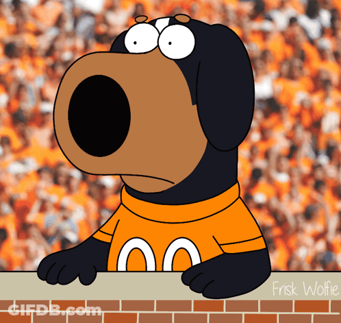 A Cartoon Of A Dog Wearing An Orange Shirt With 00 On It GIF
