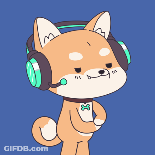 A Cartoon Of A Dog Wearing Headphones And A Collar With A Green X On It GIF