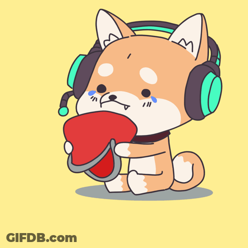 A Cartoon Of A Dog Wearing Headphones And Holding A Red Heart GIF