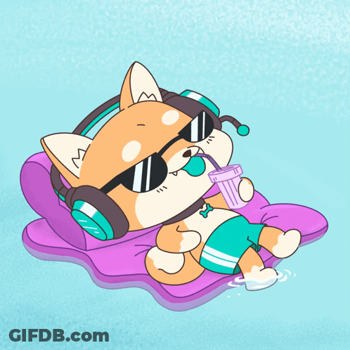 A Cartoon Of A Dog Wearing Headphones And Sunglasses Drinking A Drink GIF
