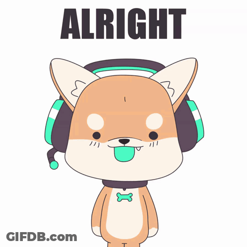 A Cartoon Of A Dog Wearing Headphones And The Word Alright Above It GIF