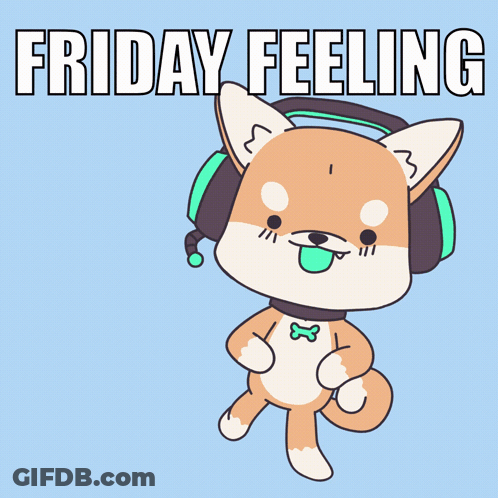 A Cartoon Of A Dog Wearing Headphones With The Words Friday Feeling Below It GIF