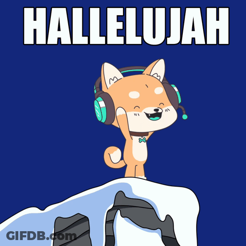 A Cartoon Of A Dog Wearing Headphones With The Words Hallelujah On The Bottom GIF