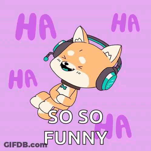 A Cartoon Of A Dog Wearing Headphones With The Words So So Funny GIF