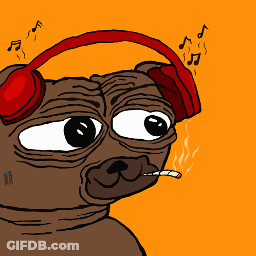 A Cartoon Of A Dog Wearing Red Headphones And Smoking A Cigarette GIF