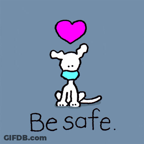 A Cartoon Of A Dog With A Heart And The Words Be Safe Below It GIF