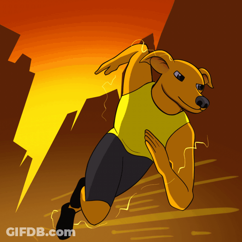 A Cartoon Of A Dog With A Lightning Bolt In The Background GIF