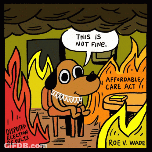 A Cartoon Of A Dog With A Speech Bubble Saying This Is Not Fine GIF