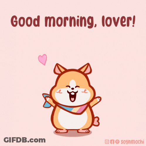 A Cartoon Of A Dog With Hearts And The Words " Good Morning Lover " GIF