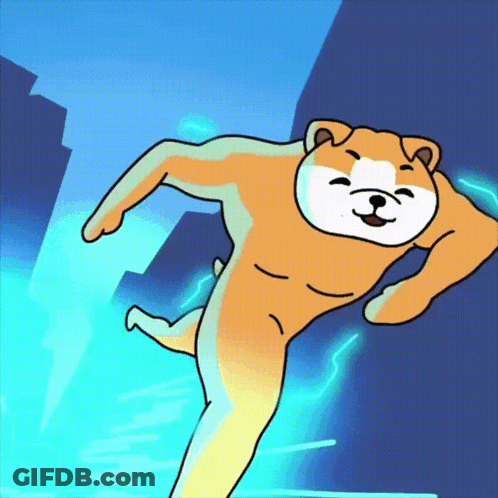 A Cartoon Of A Dog With Muscles And A Blue Background GIF