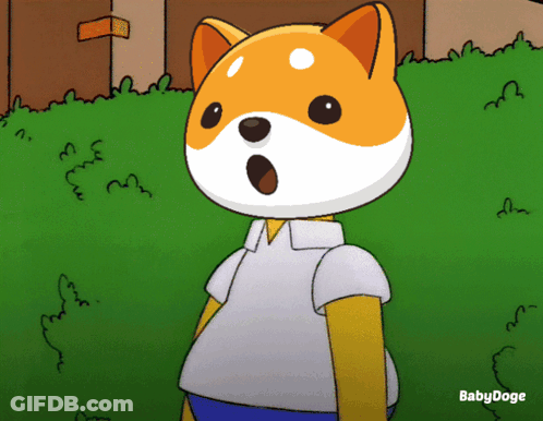 A Cartoon Of A Dog With The Name Babydoge On The Bottom Right GIF