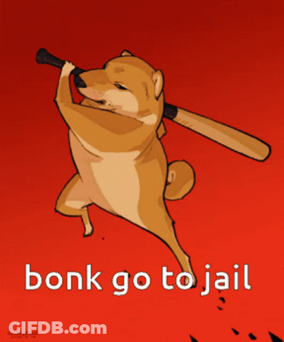 A Cartoon Of A Dog With The Words Bonk Go To Jail GIF