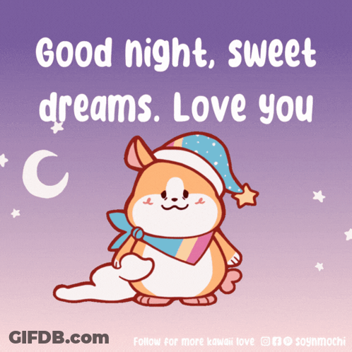 A Cartoon Of A Dog With The Words Good Night Sweet Dreams Love You On The Bottom GIF