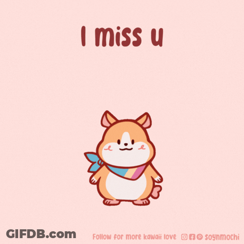 A Cartoon Of A Dog With The Words " I Miss U " On The Bottom GIF