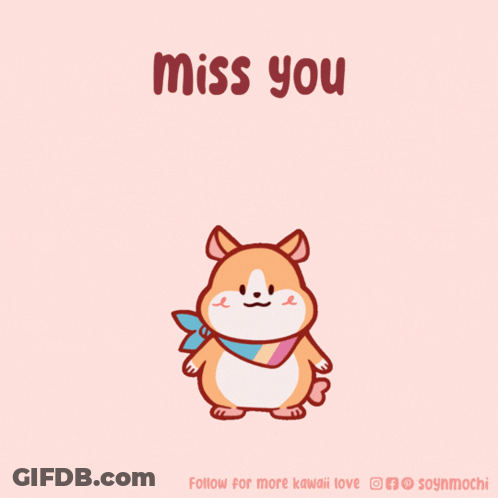 A Cartoon Of A Dog With The Words " Miss You " Written Above It GIF