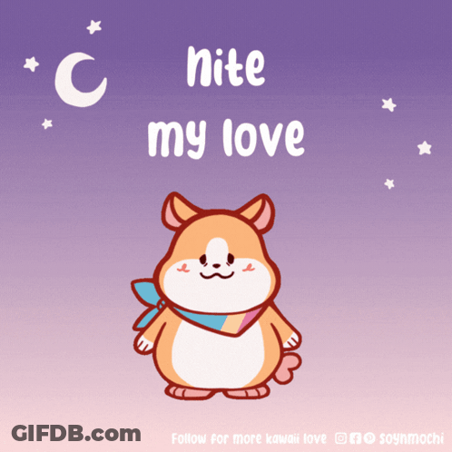 A Cartoon Of A Dog With The Words " Nite My Love " GIF