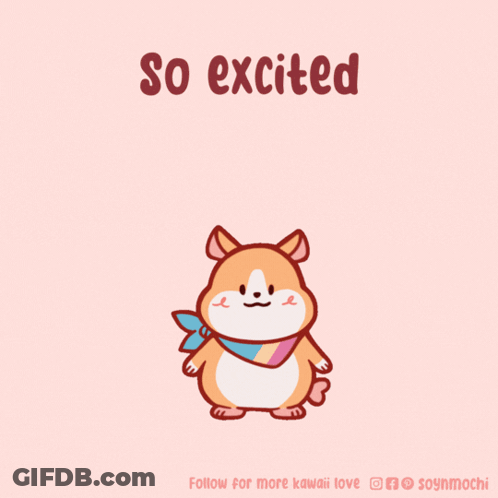 A Cartoon Of A Dog With The Words So Excited Written Above It GIF
