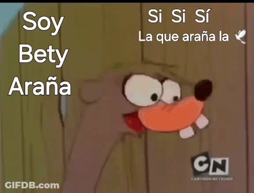 A Cartoon Of A Dog With The Words " Soy Bety Araña " On The Bottom GIF