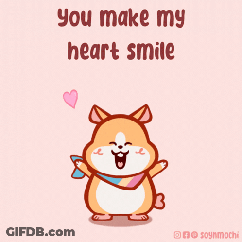 A Cartoon Of A Dog With The Words " You Make My Heart Smile " Above It GIF