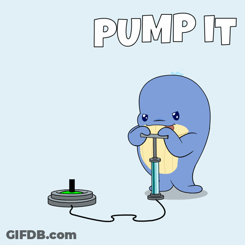 A Cartoon Of A Dolphin Pumping A Green Tube With The Words Pump It Written Above It GIF