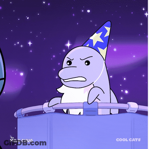 A Cartoon Of A Dolphin Wearing A Wizard Hat Is From The Milk Chug GIF