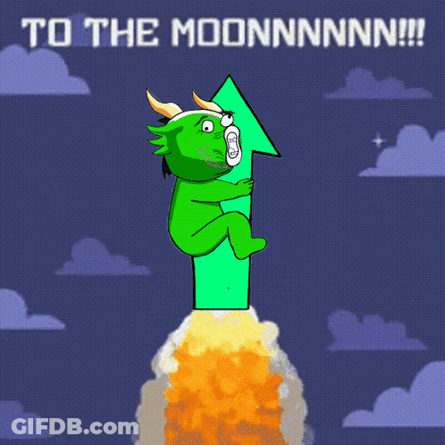 Cartoon Dragon Holding Green Arrow To The Moonnnnn GIF