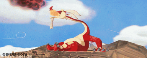 A Cartoon Of A Dragon Laying On Top Of A Mountain With A Blue Sky In The Background And A Tumblr.com Logo GIF