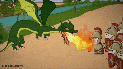 A Cartoon Of A Dragon With Flames Coming Out Its Mouth GIF