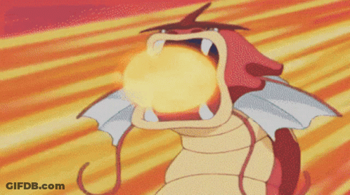 A Cartoon Of A Dragon With Its Mouth Open And A Fireball In It 'S Mouth GIF